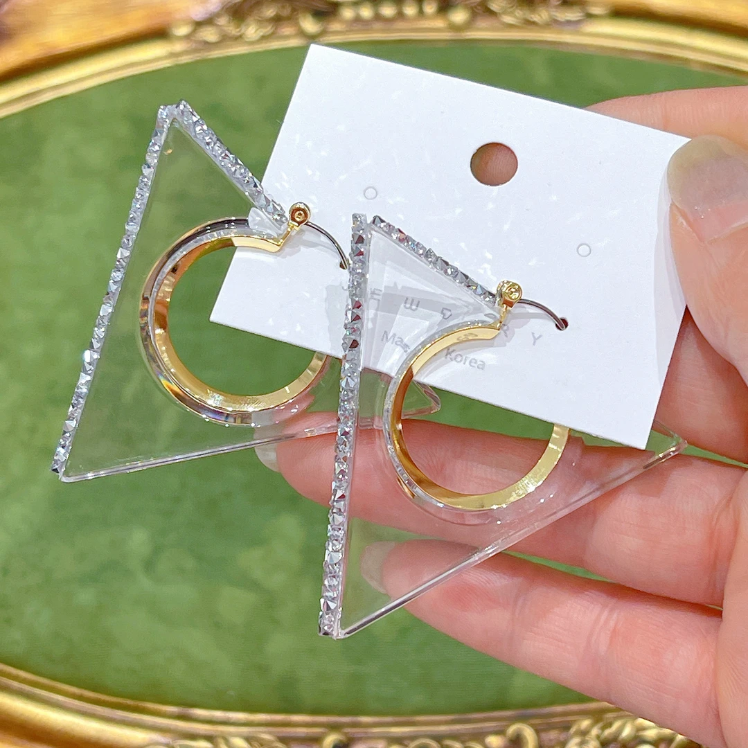 铜合金合成锆石耳饰 韩国砂糖家手工耳环三角砂糖耳环百搭时尚