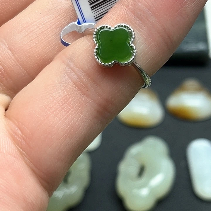和田玉（碧玉）戒指银S925镶嵌