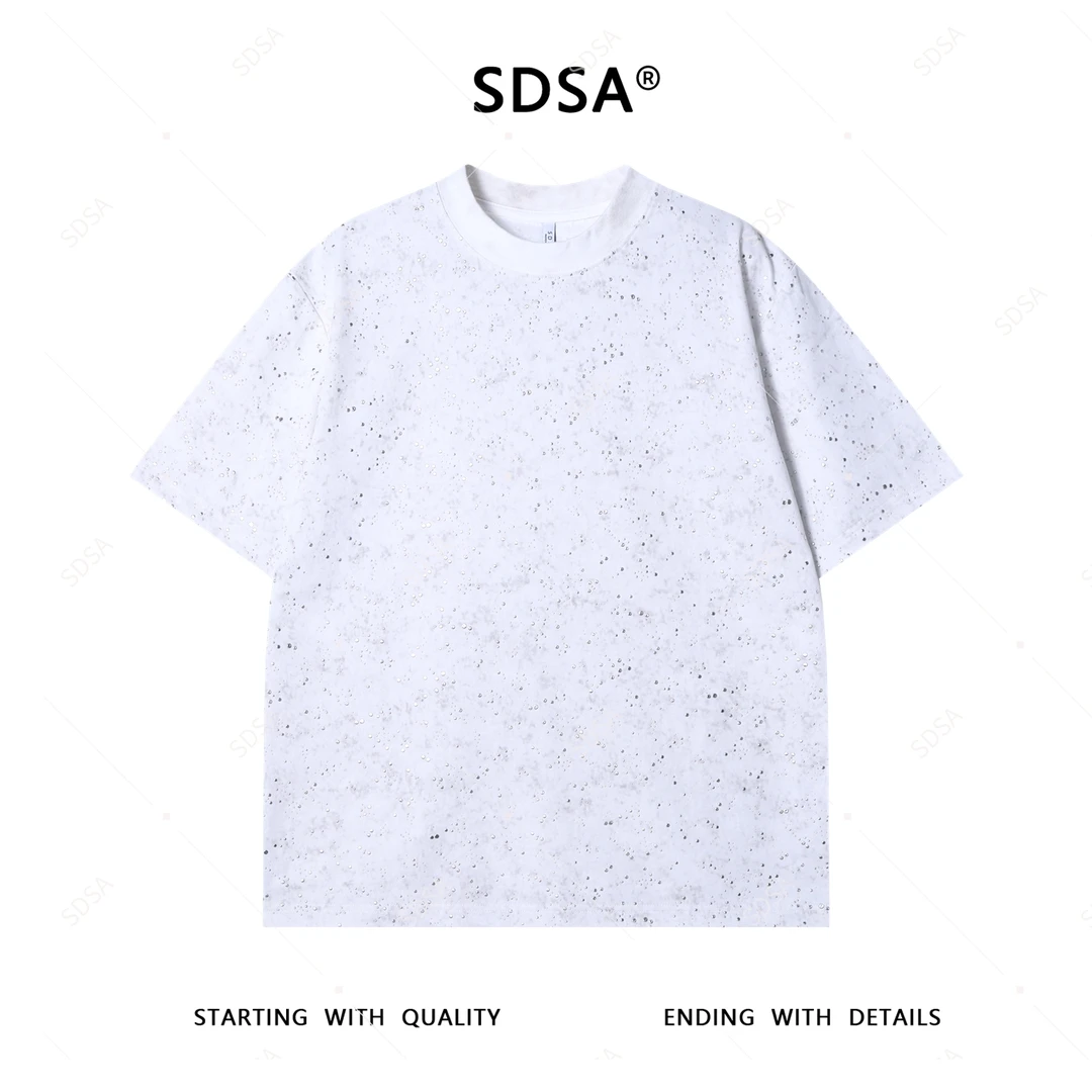 夏季高级感新款男士美式波点撞色印花短袖T恤满印设计圆领上衣