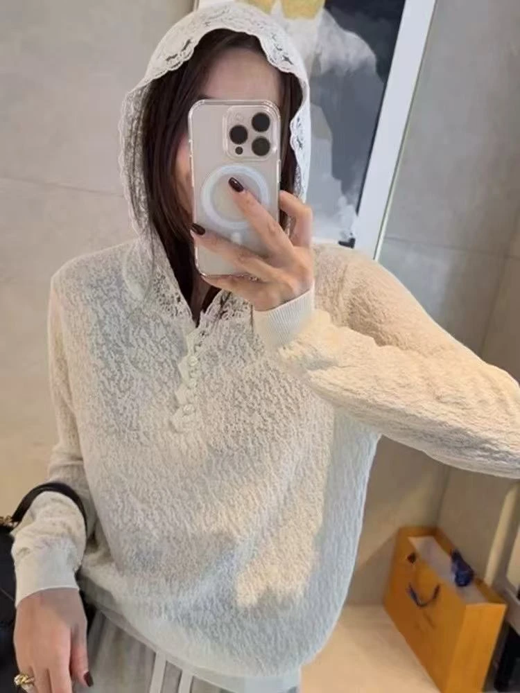 娟子家推荐款蕾丝帽衫