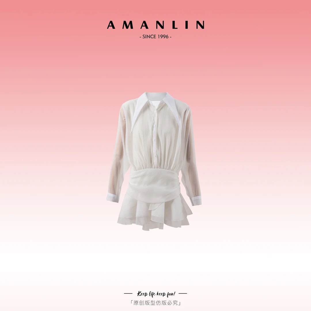 AMANLIN/阿谩琳春季百搭欧若风气质时尚雪纺衫长袖上衣女F595809