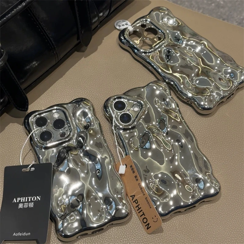 新款电镀银褶皱纹适用iPhone16/15promax手机壳14苹果13/12男女11