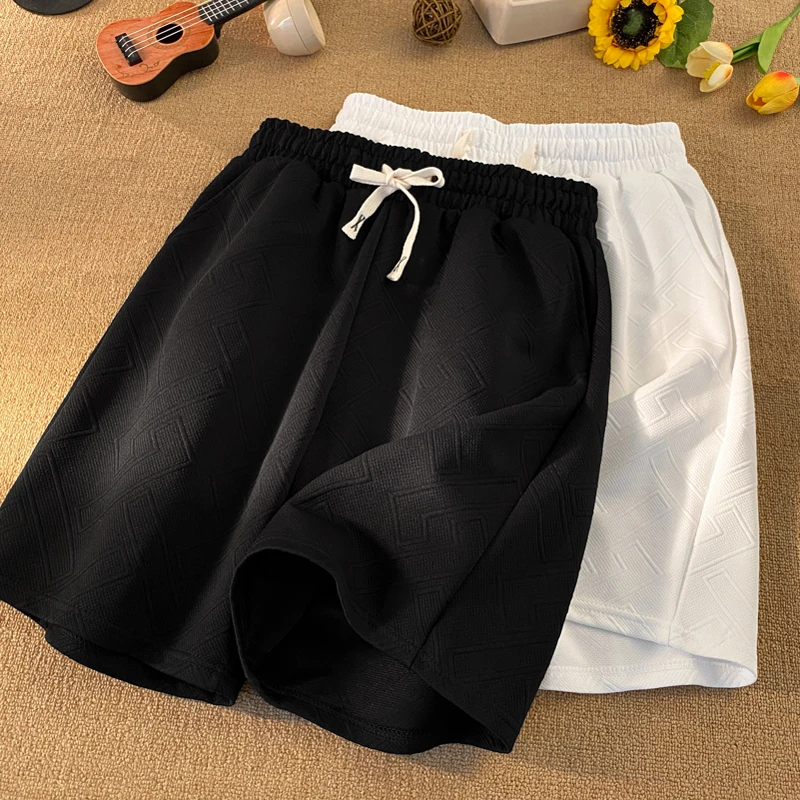 夏季新款港风冰丝运动短裤男弹力透气中裤百搭宽松休闲提花五分裤