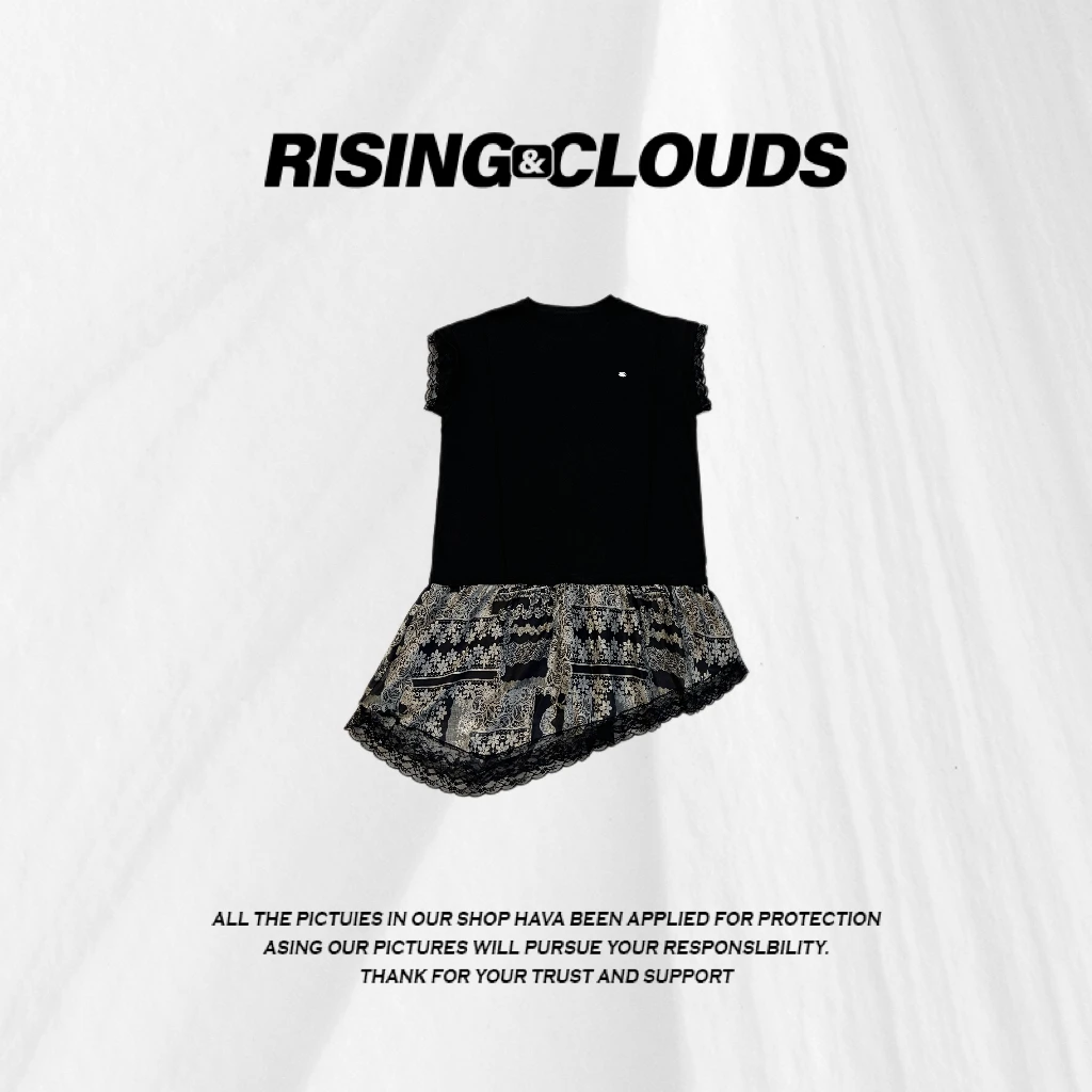 RISING&CLOUDS小云姐【虚纱】夏季百搭时尚拼接碎花连衣裙050414
