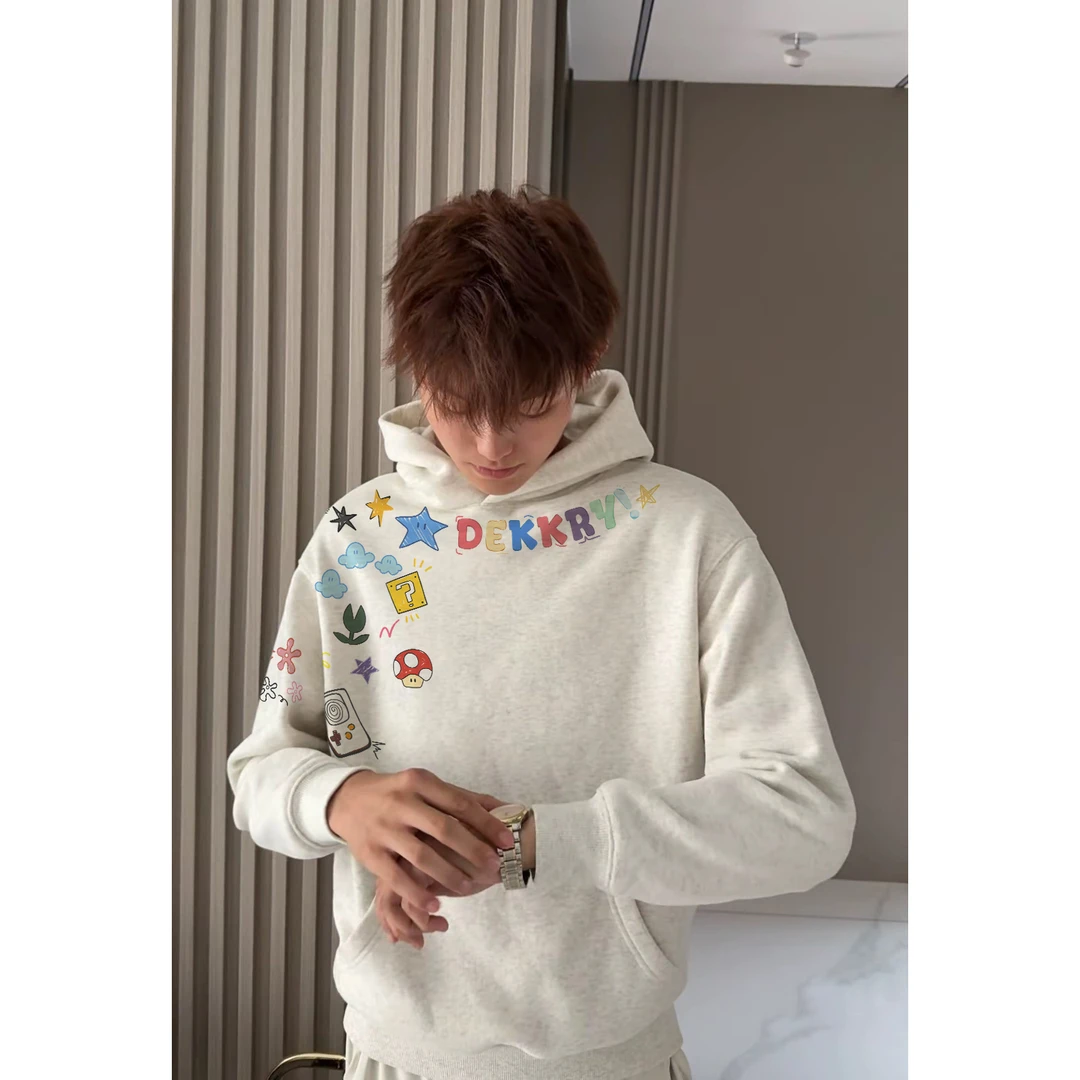 美式设计感字母印花连帽男女卫衣秋冬季ins高街宽松百搭加绒上衣