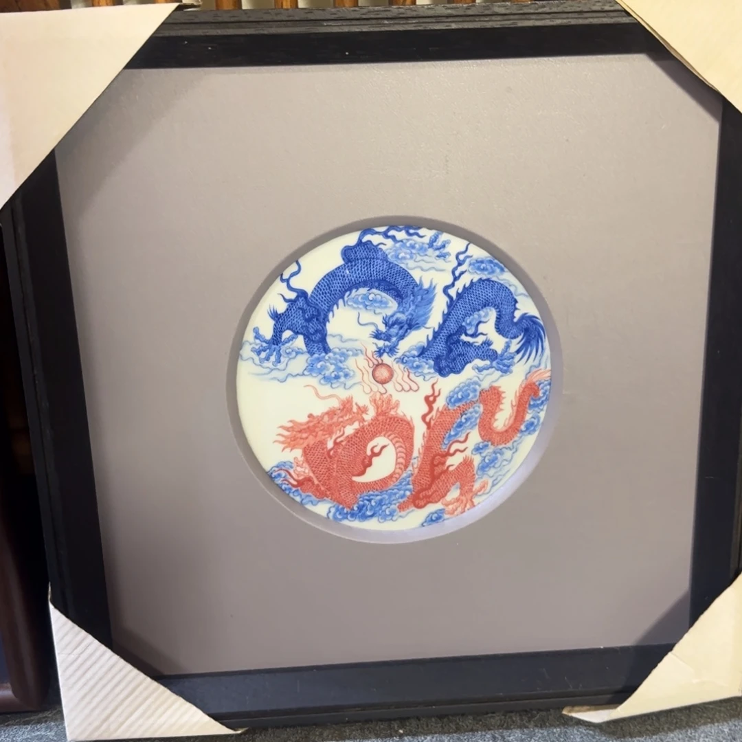 名窑口 非遗画师双龙戏珠瓷板画