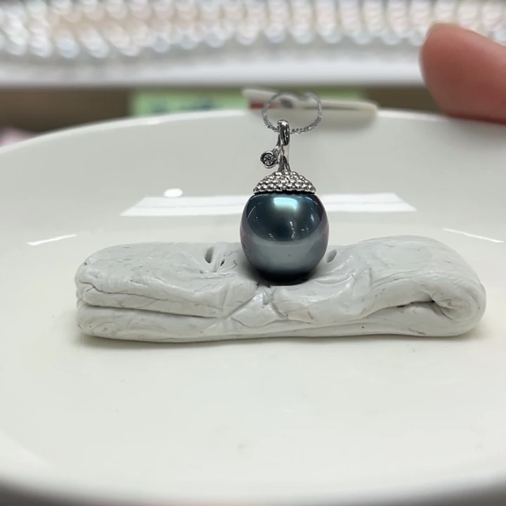 银S925镶嵌吊坠(不含链)海水珍珠大溪地9-10m 38号