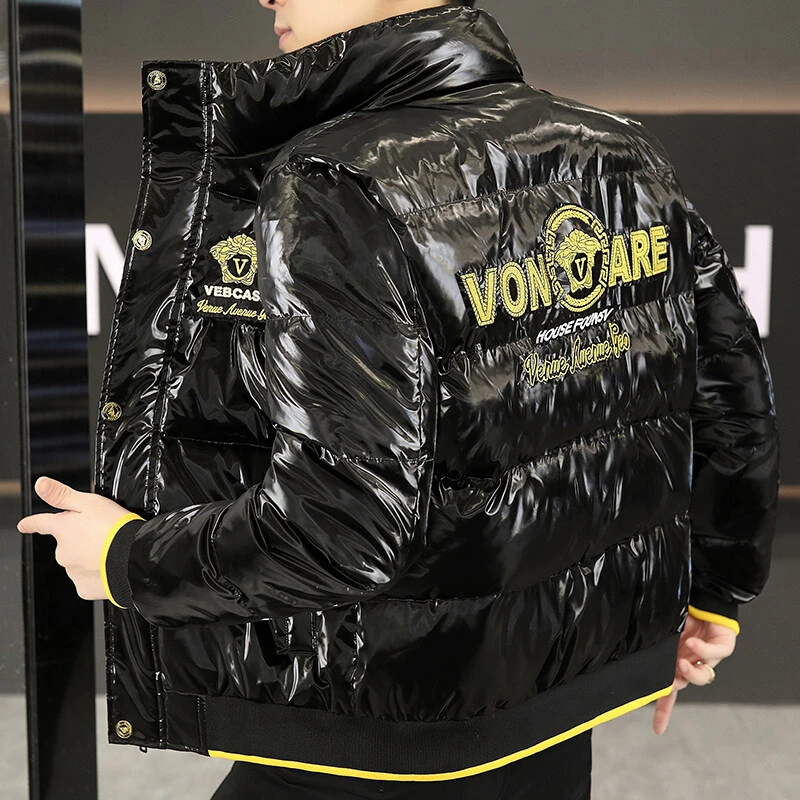 2024冬季新款男士立领刺绣高定时尚保暖抗寒高品质休闲亮面棉服潮