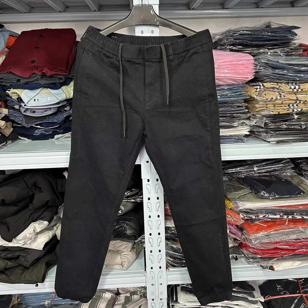 8349撤柜H剪标黑色休闲裤松紧腰抽绳拉链松紧裤脚高棉 休闲裤