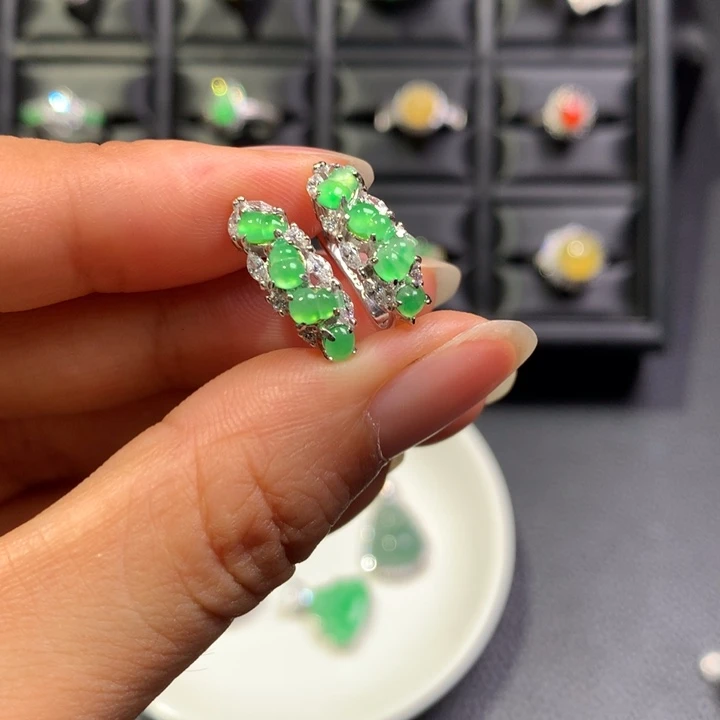 翡翠银S925镶嵌耳饰