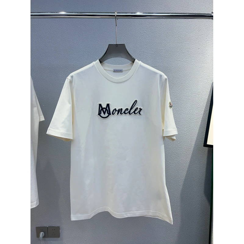 全新未使用Moncler盟可睐 重工标语刺绣男士白色短袖T恤 8C00011