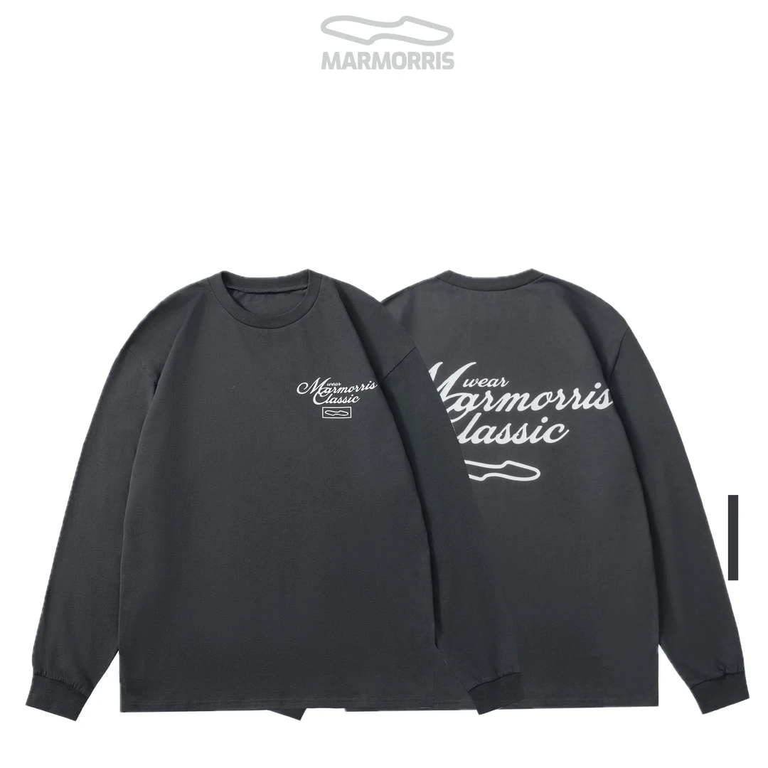 MARMORRIS草写立体印花美式复古基础多色长袖宽松百搭情侣T恤