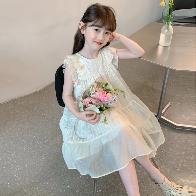 巴拉童年连衣裙2025新款儿童洋气甜美女孩夏季木耳边背心公主裙子