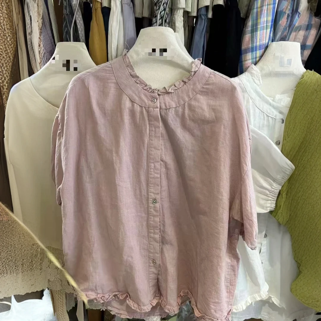 【S8303】日系甜美文艺双层花边领荷叶泡泡袖衬衫