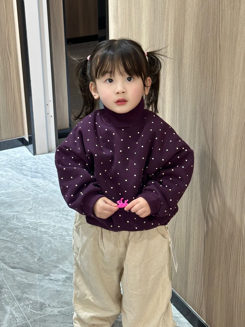 菜菜家童装  紫色中领一体绒卫衣9159