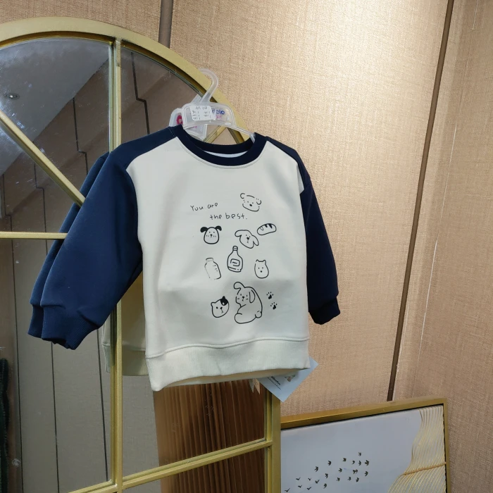 AA338   宝宝蓝色拼接单层卫衣  春款