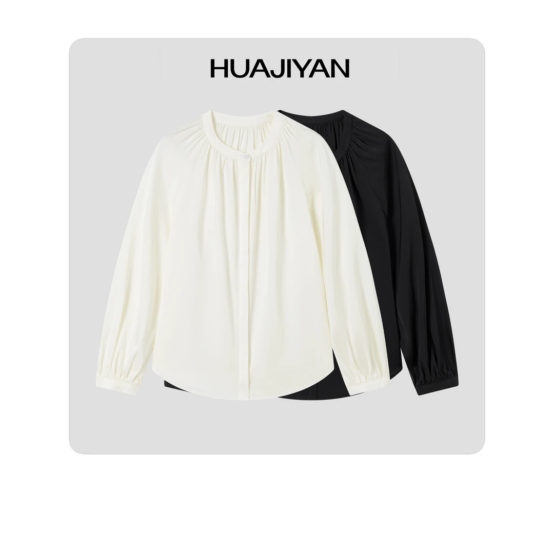HUAJIYAN【钢琴键】桑蚕丝极简百搭圆领衬衫
