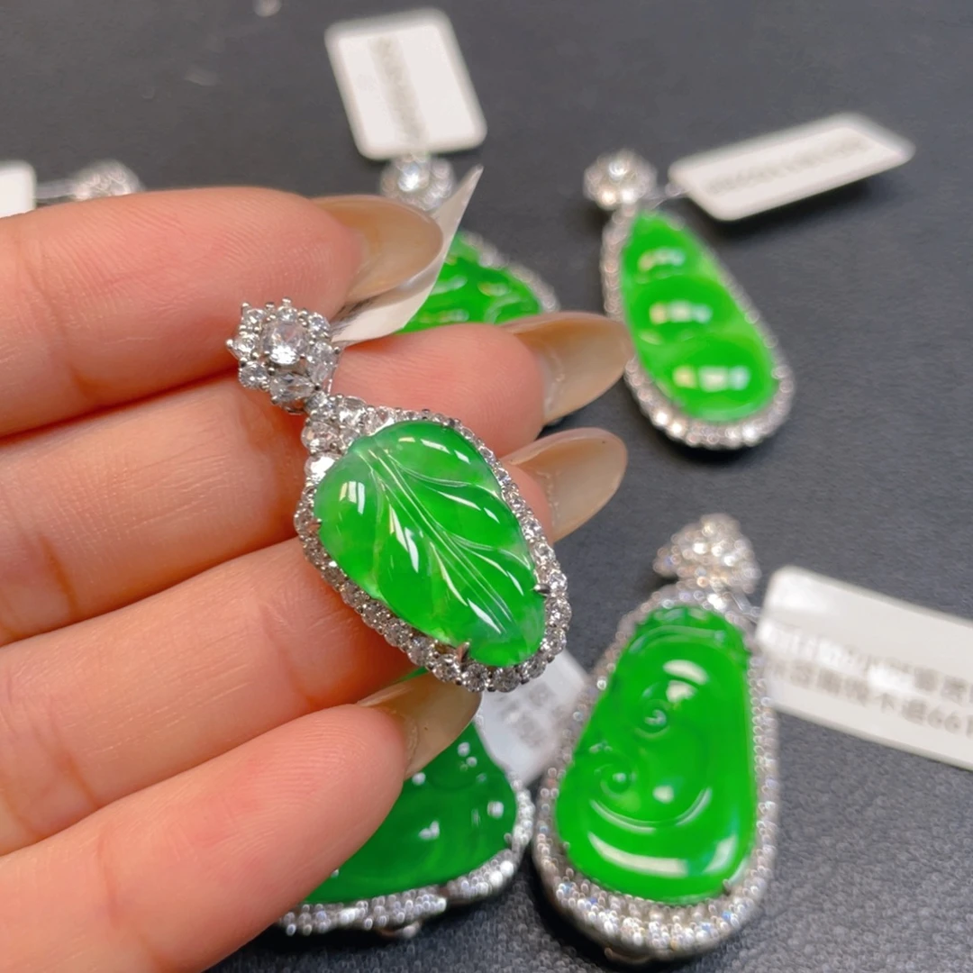 翡翠银S925镶嵌耳饰