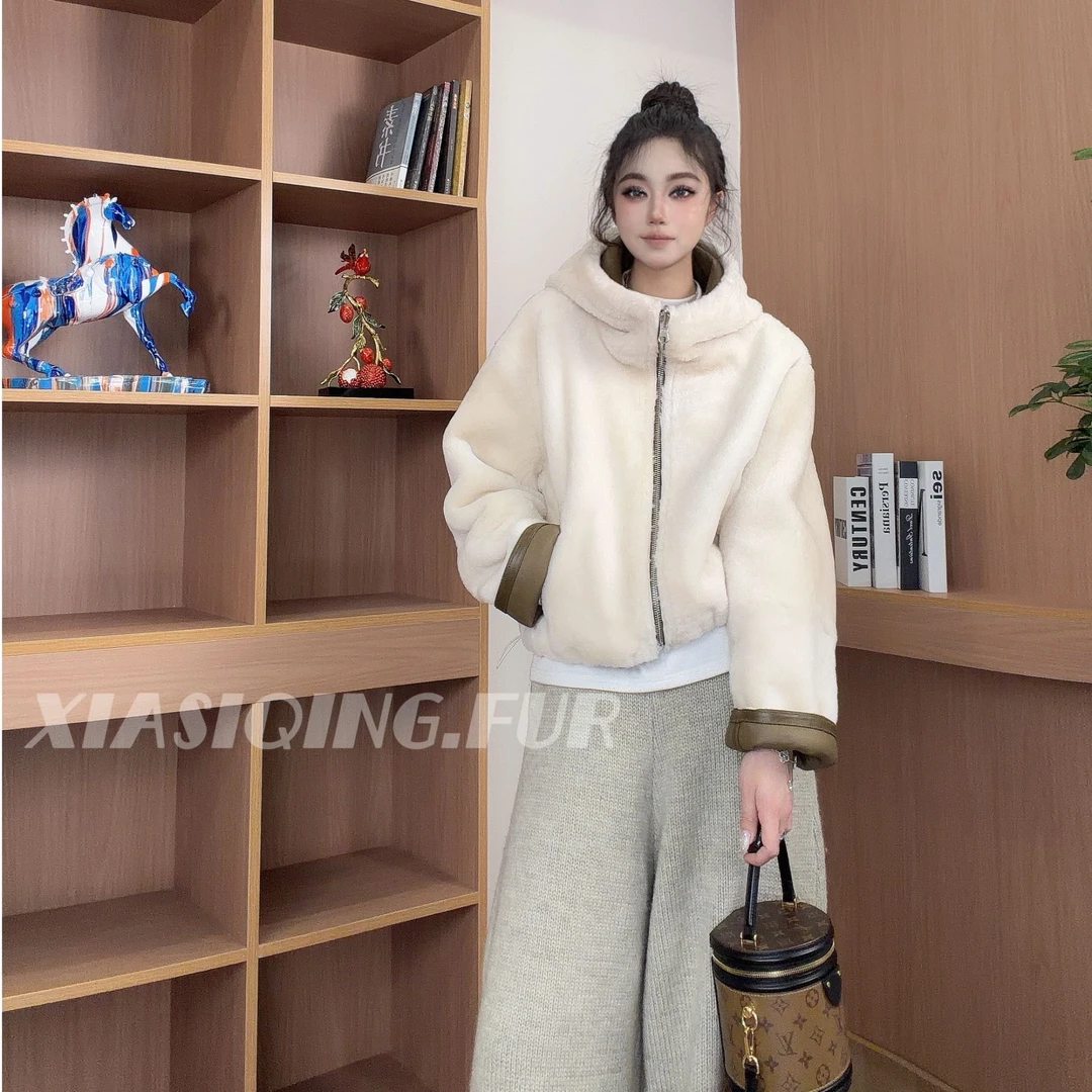 【晴晴推荐】XIASIQING｜25FW 25919-B 新款双面连帽皮毛一体外套