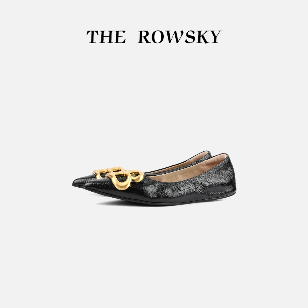 杨圣坤2025新品进口牛油皮金属扣浅口尖头平底百搭单鞋X2585100