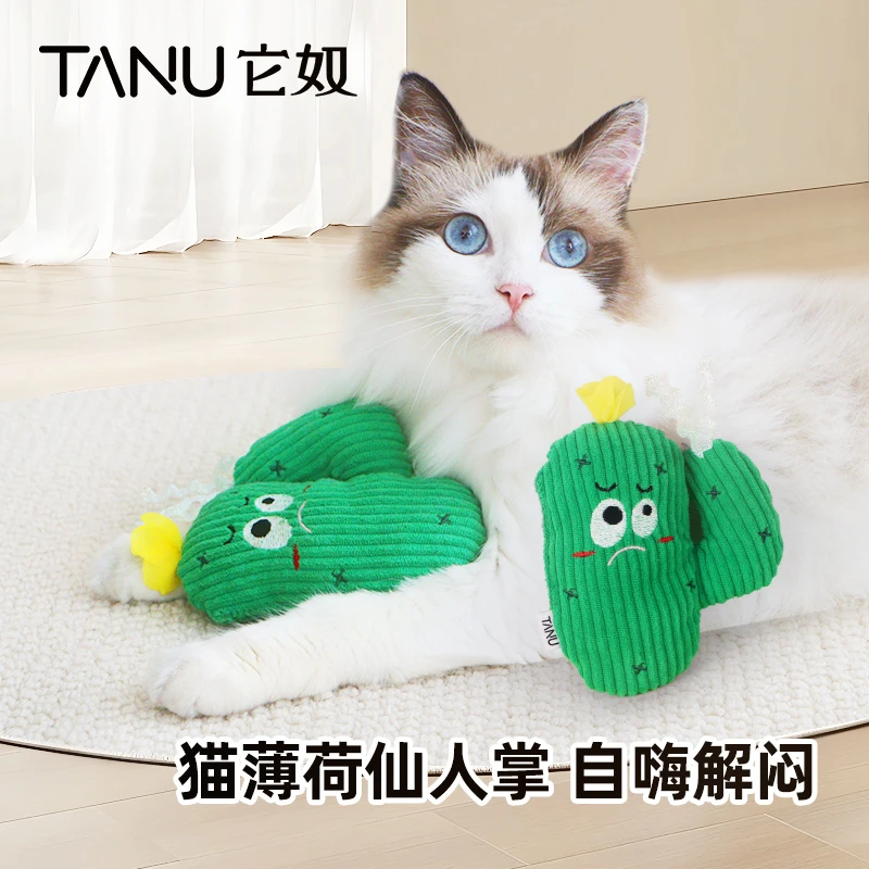 仙人掌耐咬磨牙玩具自嗨猫薄荷逗猫棒猫咪用品洁齿啃咬毛绒玩具
