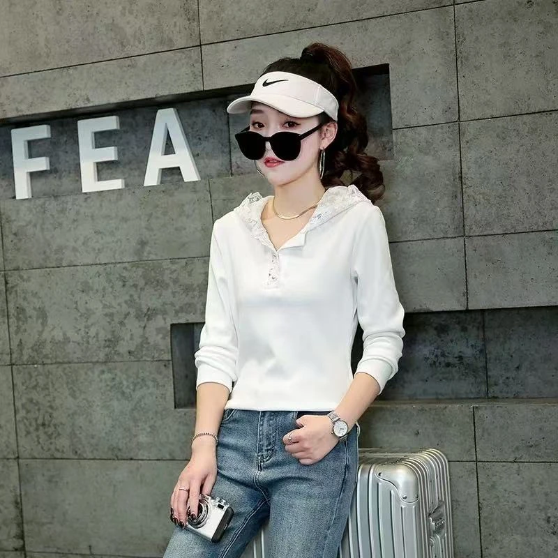 新款蕾丝拼接连帽长袖