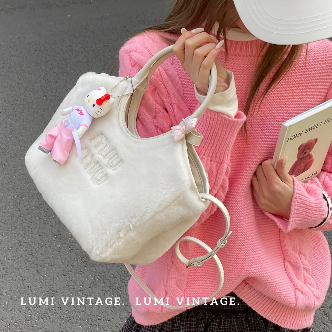 95新 MIU MIU/缪缪 ivy限定毛绒托特单肩包97098372
