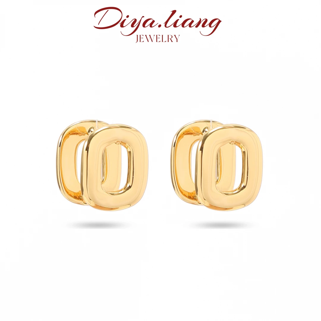 925银耳饰 梁雅帝新品【几何镂空】双面方形重工时尚百搭纯银耳饰