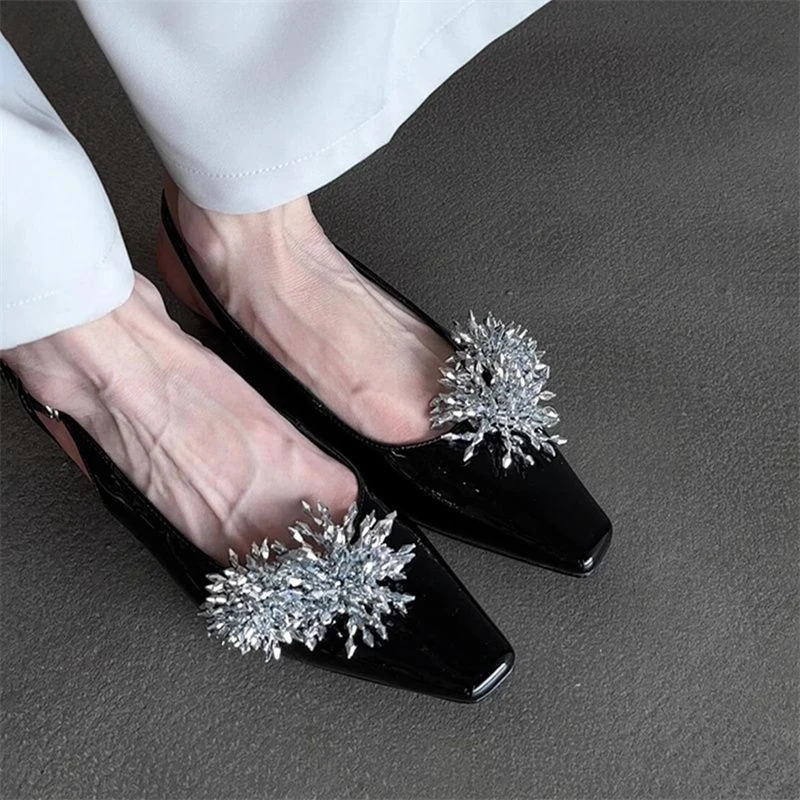 法式新款浅口方头晚晚鞋女2025夏季黑色气质烟花洒后绊带包头凉鞋