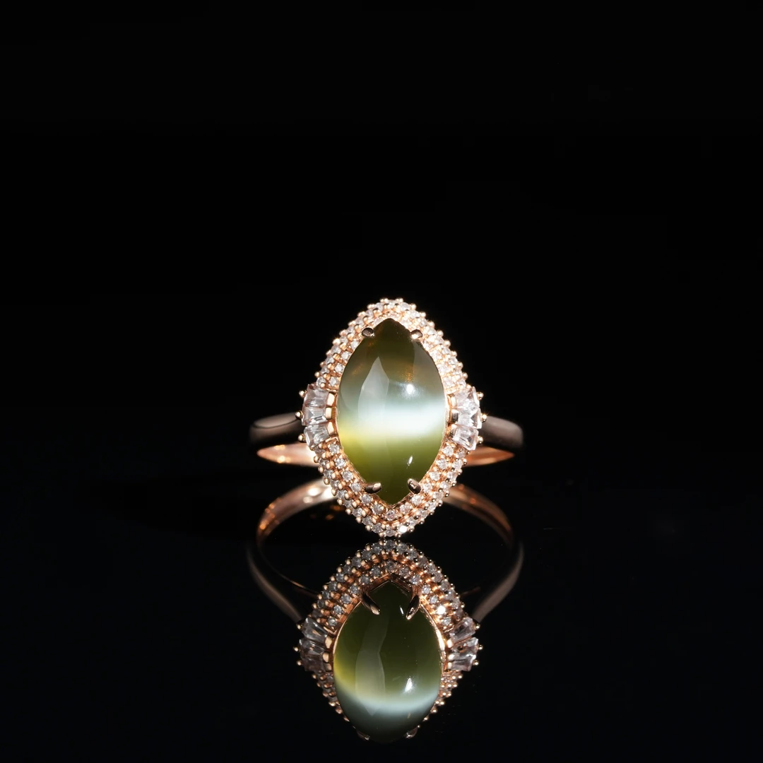 【鹿鸣】18K金碧玉猫眼凤眼女戒 D45