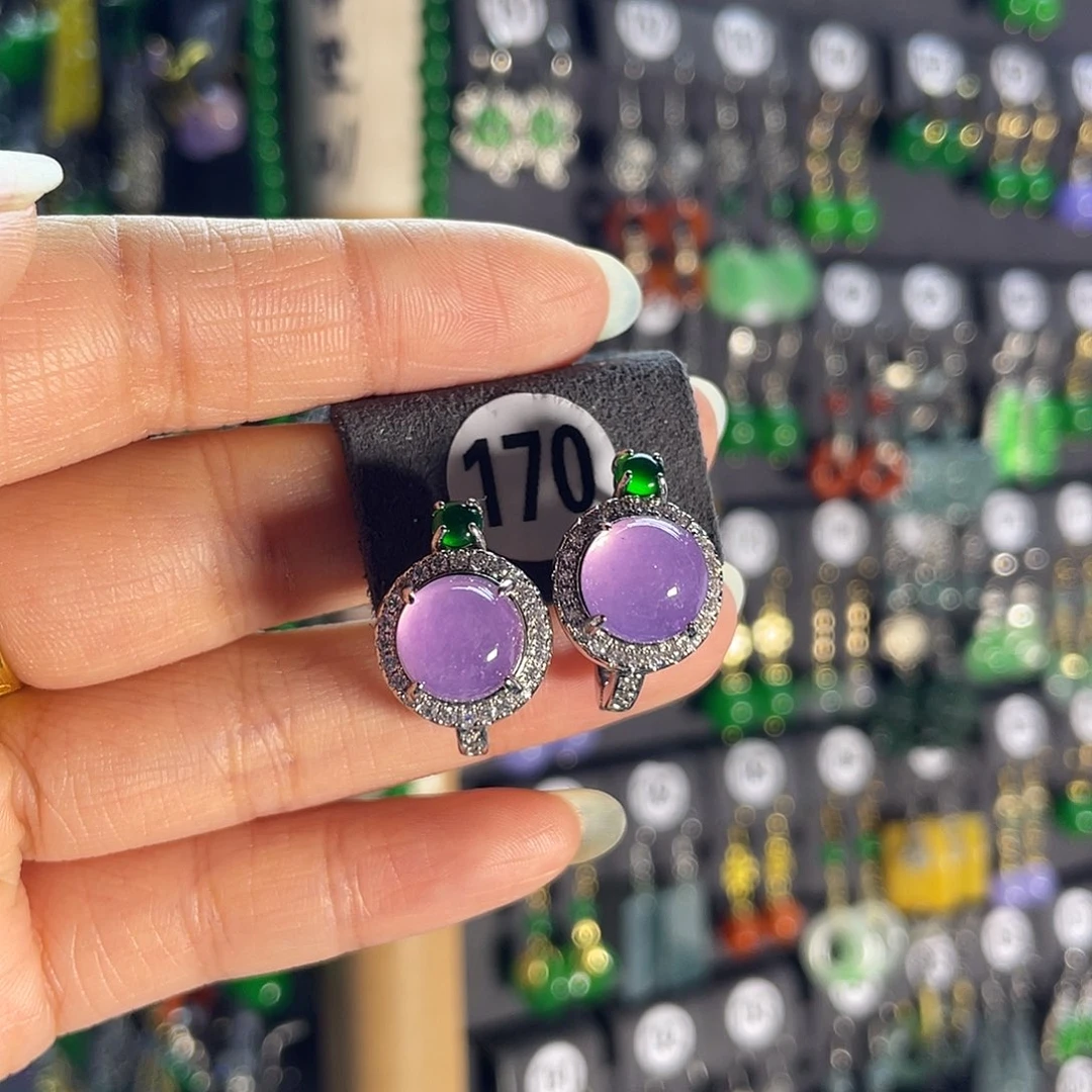 翡翠银S925镶嵌耳饰170