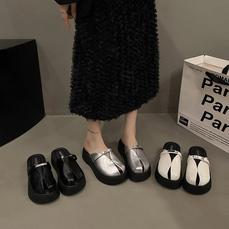 增高厚底包头半拖鞋女外穿2025春季新款时尚百搭一脚蹬懒人凉鞋