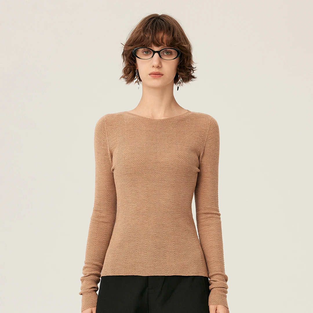 可机洗圆领精纺羊毛衫女秋冬内搭保暖薄款毛衣修身显瘦针织打底衫