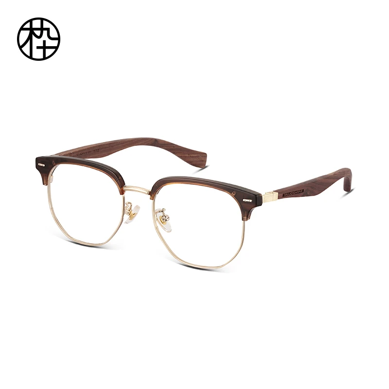 【梦一专属】木九十半框镜框复古木质镜腿超轻韩版眼镜框MJ101FH057