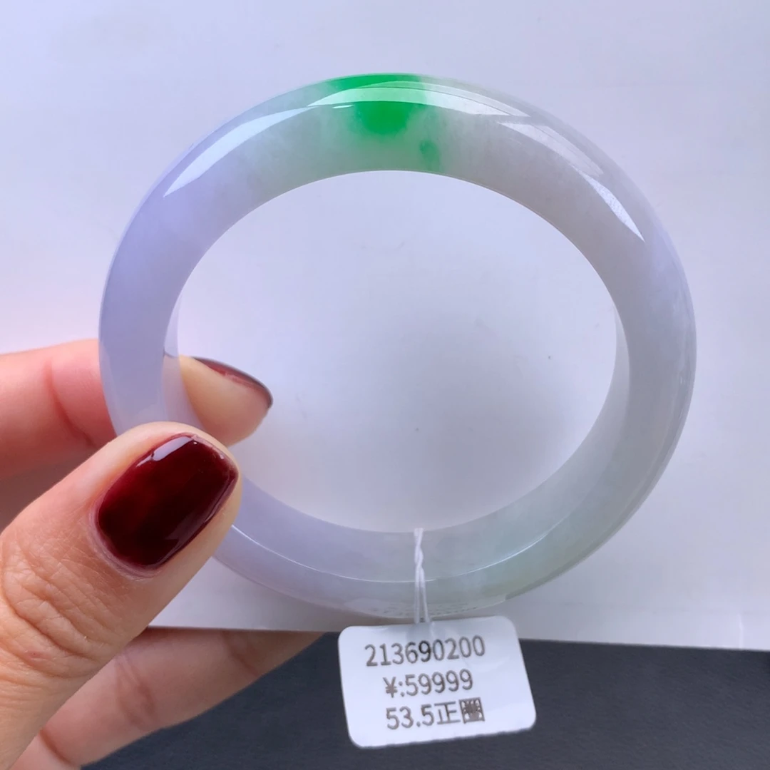 翡翠手镯未镶嵌糯冰紫底阳绿手镯