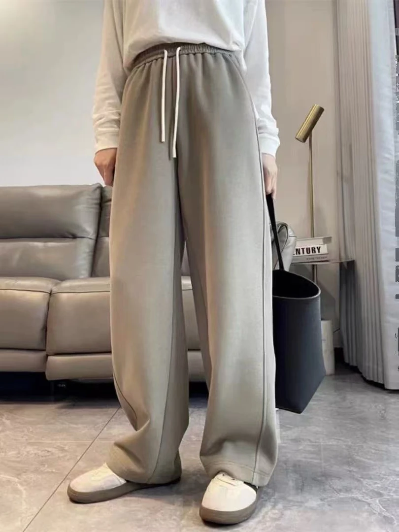 2377#松紧腰抽绳阔腿休闲裤