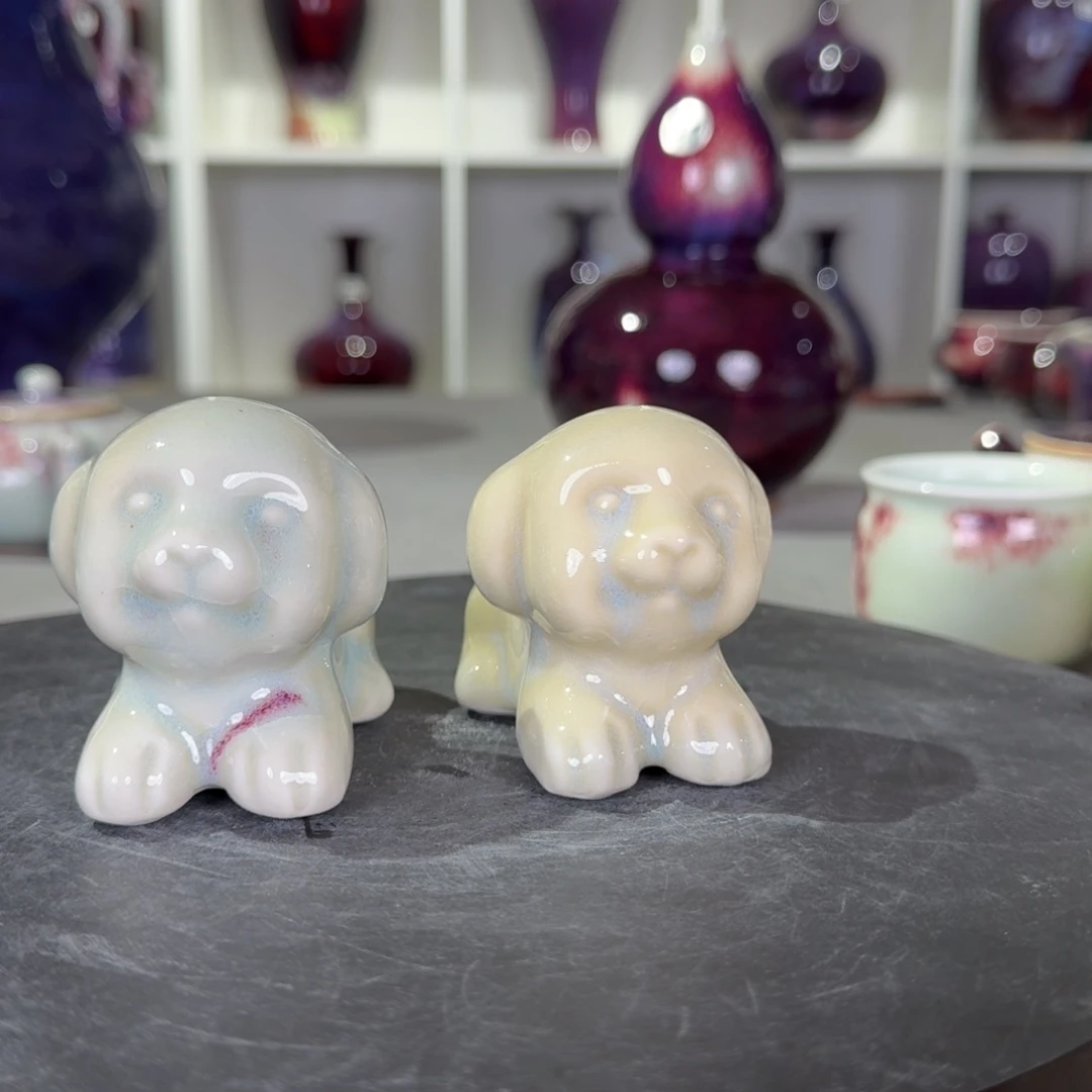 瓷摆件拍一发二小茶宠玉石釉