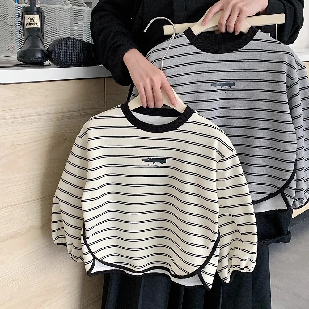 男童百搭2025新款儿童春秋款男宝宝条纹T恤男孩长袖上衣童装潮服
