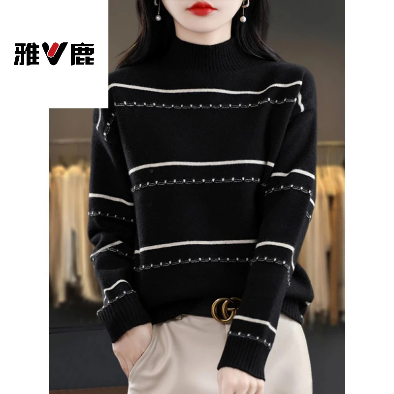雅鹿优选胖mm秋冬大码半高领毛衣女宽松2025新款遮肚子内搭针织打