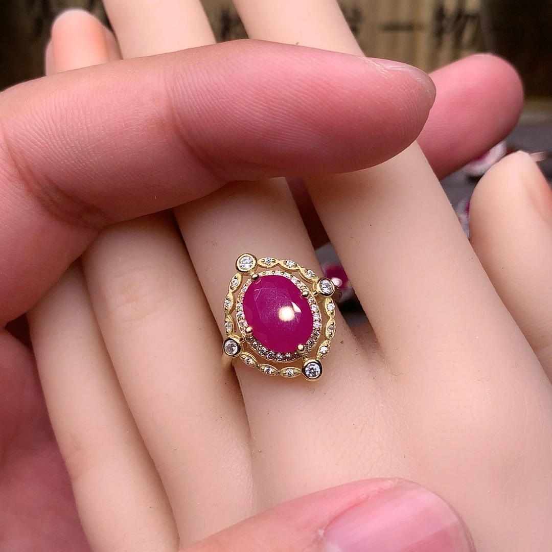 红宝石戒指银S925镶嵌