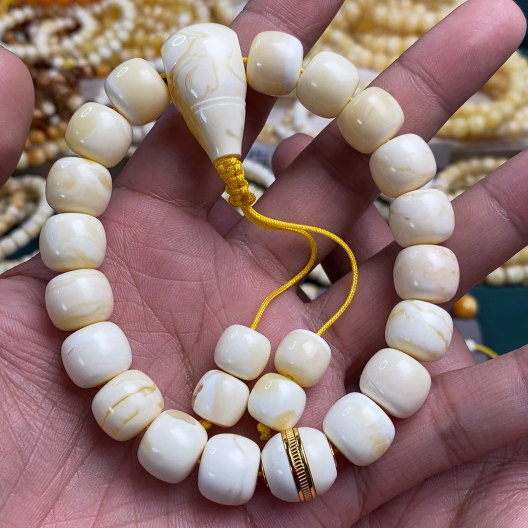 琥珀裸石未镶嵌13.3mm瓷白手串