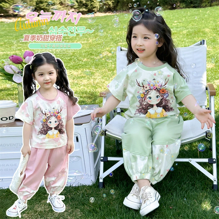 女童夏装短袖套装2025新款儿童装网红时髦韩版两件套宝宝夏季衣服