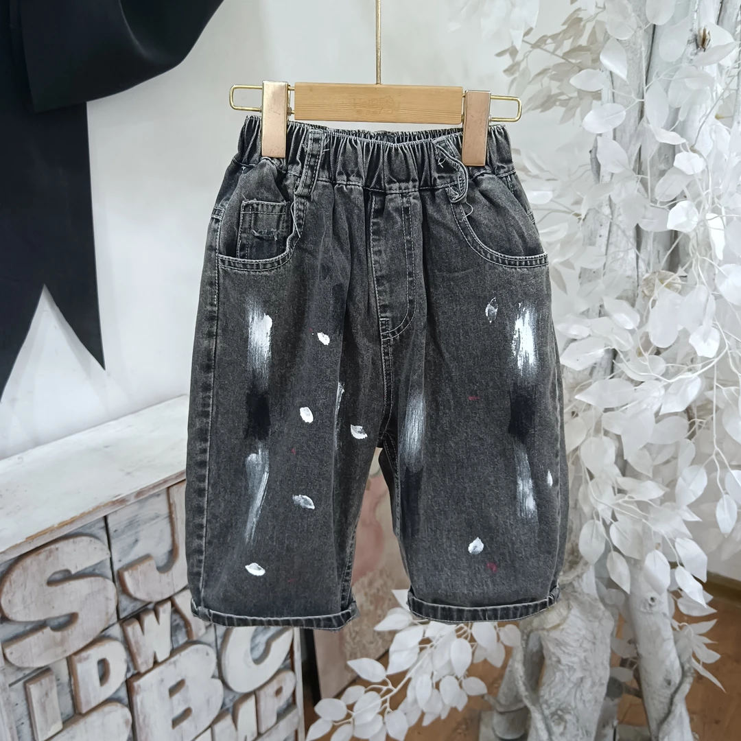 O394深灰色牛仔中裤