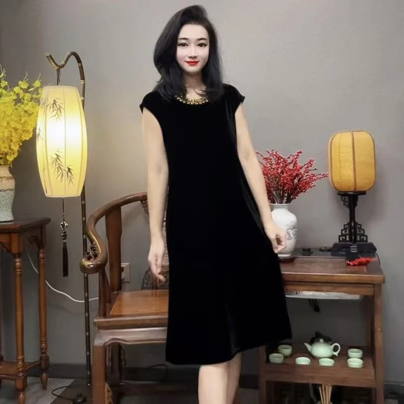 【峰姐优品】气质重工串珠金领丝绒连衣裙9065【NY】