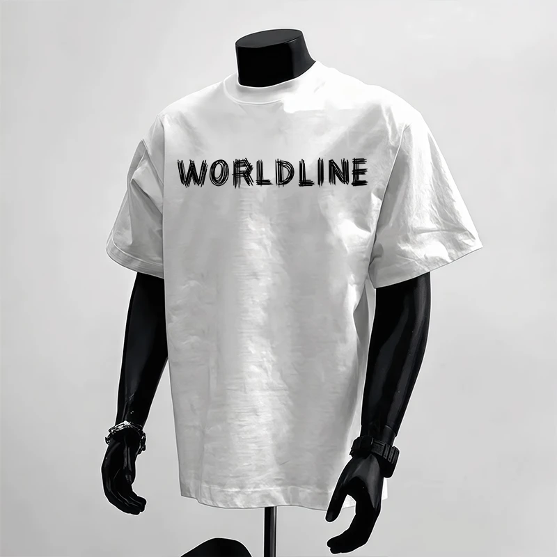 纯棉重磅不透白色短袖t恤美式潮牌半袖宽松印花上衣男生个性体恤