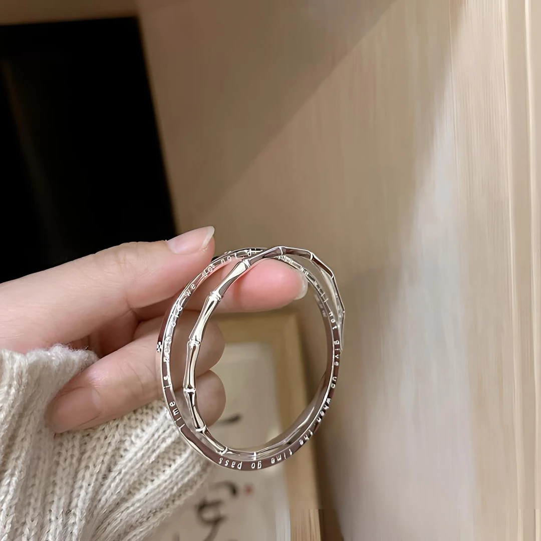 足银手镯 双环素圈四叶草999.9手镯双环四叶草竹节节节高升素圈