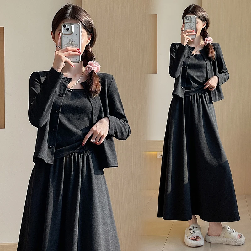 2025早秋新款套装裙女高级感韩系气质时气针织开衫吊带半裙三件套