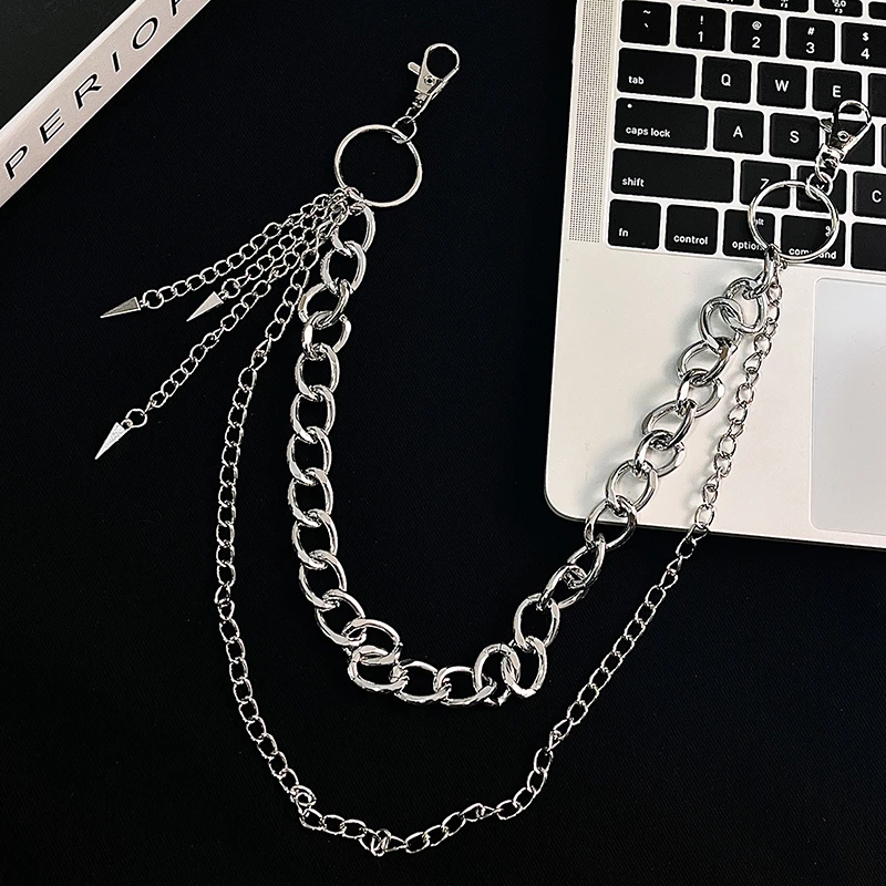 欧美金属双层锥形吊坠嘻哈裤链复古朋克风粗链条搭配牛仔裤挂件