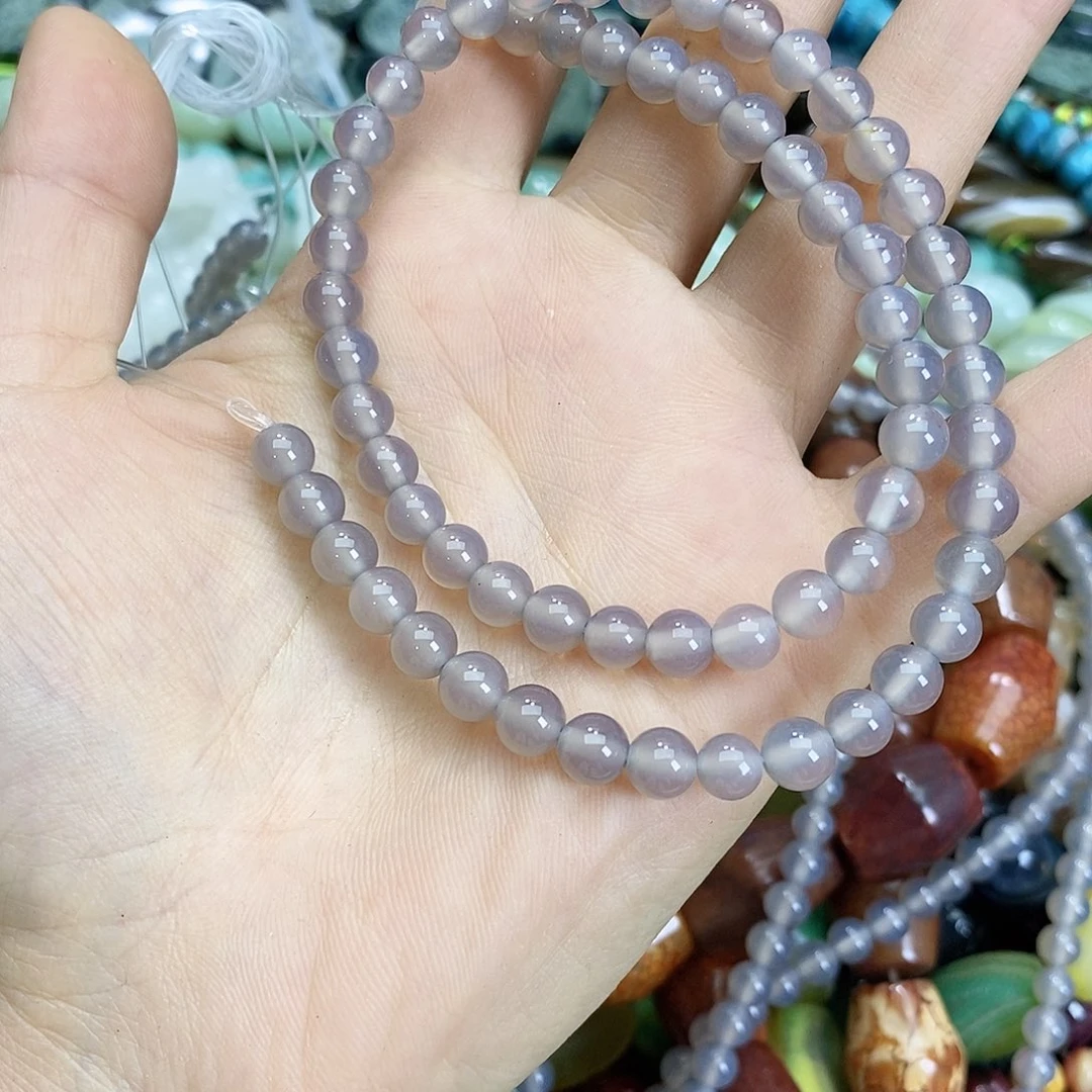 玛瑙/玉髓未镶嵌珠宝半成品灰玛瑙卡六圆珠随机一条装散珠