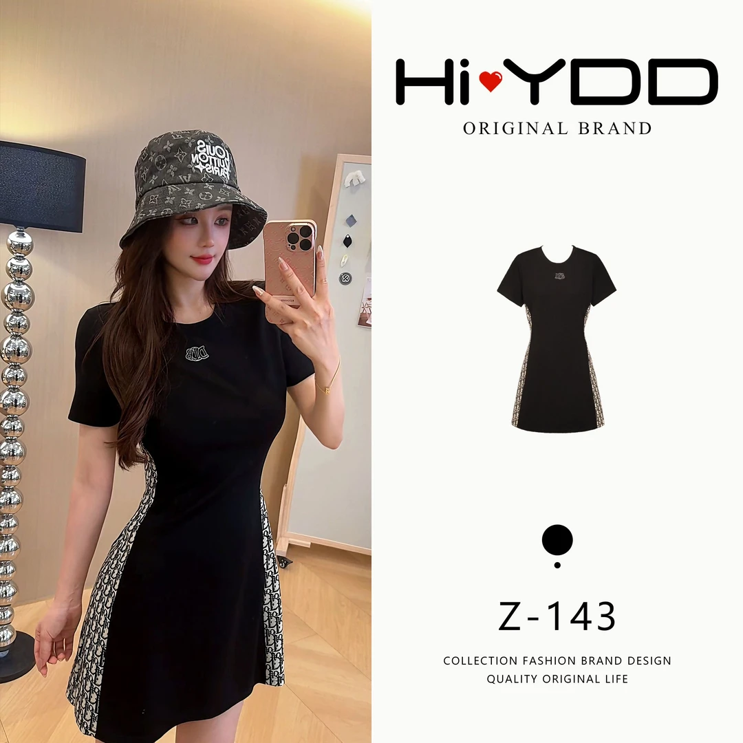 YDD•「Z-143」法式短袖连衣裙夏季轻奢简单大方气质收腰裙子XZ-8566